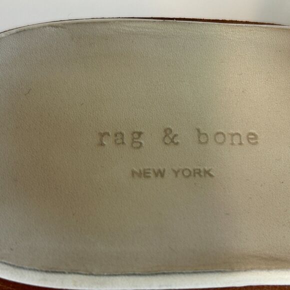 Rag & Bone Wyatt Block Heel Open Toe Leather Sandal Ivory Woven Buckle Sz 38.5 8 - Picture 7 of 12